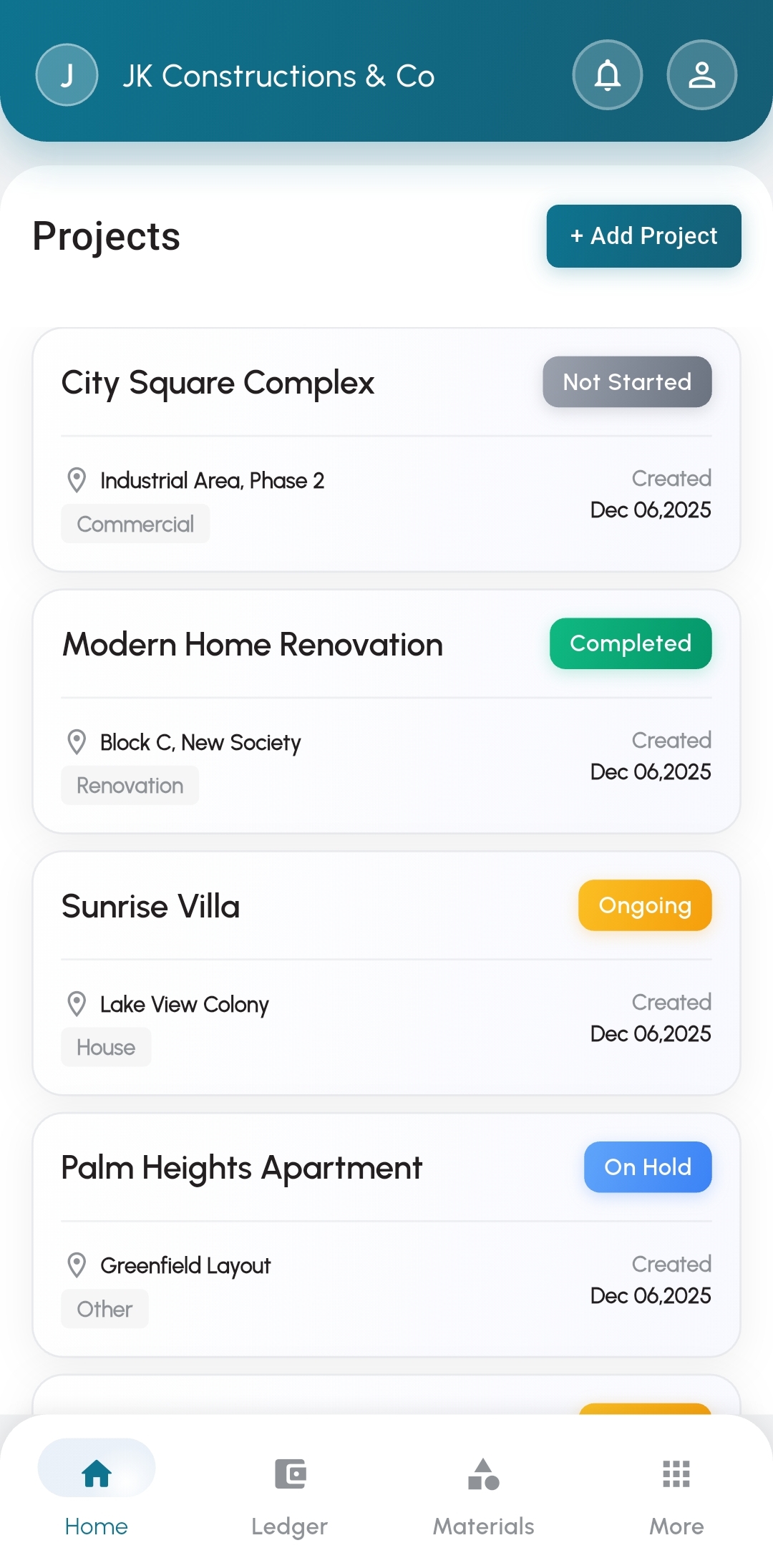 Briklin project management interface